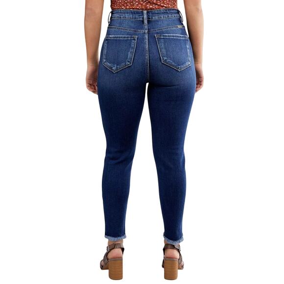 KanCan Kurvy Ultra High Ankle Jean Womens 28 Blue Split Frayed Hem Distressed - Picture 5 of 16